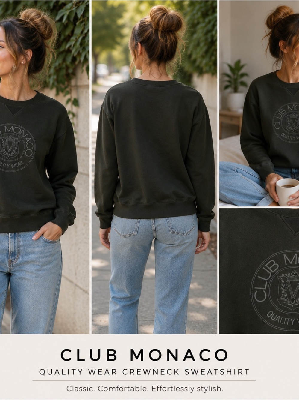 Club Monaco Vintage 90s Quality Wear Sweatshirt Dark Olive Est XL
